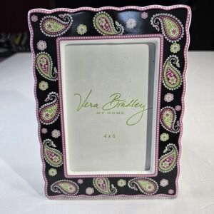 Vera Bradley 4x6 Picture Frame Ceramic‎ Black Pink Paisley Easel Back